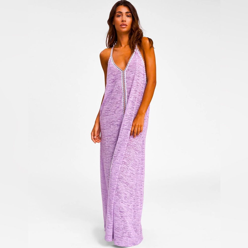 Pitusa Womens V Neck Sleeveless Lavender Purple Cotton Maxi Dress Size S M